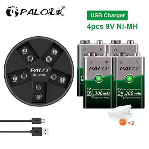 PALO 9V 6F22 Battery Ni-MH Rechargeable 9 Volts Batteria for Multimeter Microphone Guitar Metal Dete
