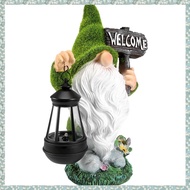 (SZHA) Flocking Gnome Solar Garden Statues Outdoor Decor Flocked Gnome with Solar Lantern Figurine D
