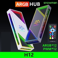 Snowman H12 ARGB Hub ( 5V 3PIN ARGB+4PIN PWM ) CPU Fan Controller Remote Light Sync ARGB Connector