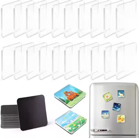 25 Sets Clear Acrylic Fridge Magnets DIY Square Photo Magnet Frames for DIY Fridge Whiteboard Cabine