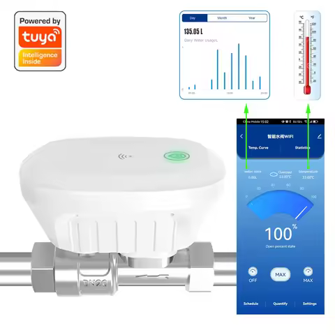Tuya Smart WiFi Water Valve Water Meter Water Flow Rate Water Temperature Display Timer Smart Life A