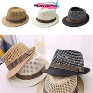 WEOPCVBNF902 Straw Fedora Hat, Breathable Short Brim Sun Cap, Outdoor Trilby Straw Sun Hat Man