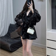 Luxurious lady's dress set, ruffled collar shirt set with a-line skirt 331(Z1) NC