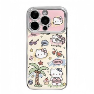 Spring Kitty Electroplated Tingkap Besar Serasi Sarung iPhone untuk iPhone 16 Pro Max/15/17 Pro/14 P