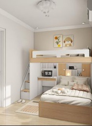 兒童房 Misaligned bunk beds 錯位上下床 Storage cabinet  雙層床 Bunk Beds 帶書枱 支持訂製 多功能儲物 榻榻米 床架 地台櫃 Children's b