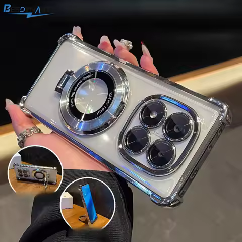 Plating Stand Holder Shockproof Clear Case For Redmi Note 15 14 Pro Plus 13 11S 14C 15C For POCO F7 