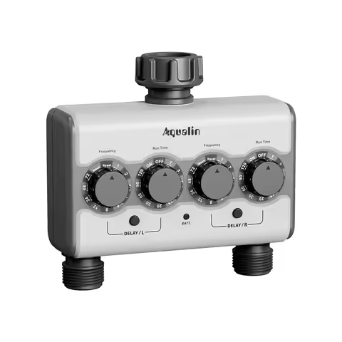 Dual Outlet Ball Valve Garden Water Timer, Brass Inlet Sprinkler Timer No Water Pressure Required fo