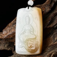 收藏級 天然新疆和田玉羊脂玉普賢菩薩吊墜 生肖龍和蛇守護神