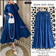 Tamstore Midi Dress Jeans Denim Lengan Panjang 👚