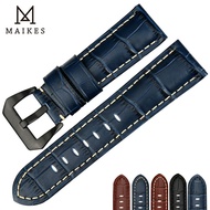 MAIKES New design watch band 22 24 26mm genuine cow leather watch strap blue men watch accessories watchbands for garmin fenix 3