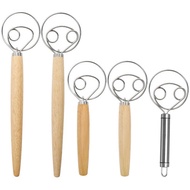 43cm Oak Handle Flour Beater Flour Mixer Denmark Dough Mixer Stainless Steel Coil Egg Beater Tool