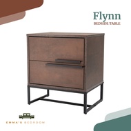 Flynn (Nasya Stone) Bedside Table with 2 Drawers Bedroom Furniture (EM229 Nasya Stone + B340 Black) 
