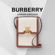 可6期分期0利率 🇬🇧Burberry Robin 手機包 米白/棕 編織棉麻布皮革材質 斜背包/小包