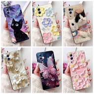 Vivo Y72 5G V2041 / Y52 5G V2053 Cute Cat Butterfly Flower Pattern Case Vivo Y72 Y52 5G Soft Silicon