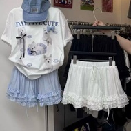 QC 6638 Lumii silk ruffled hem short skirt with elastic waistband