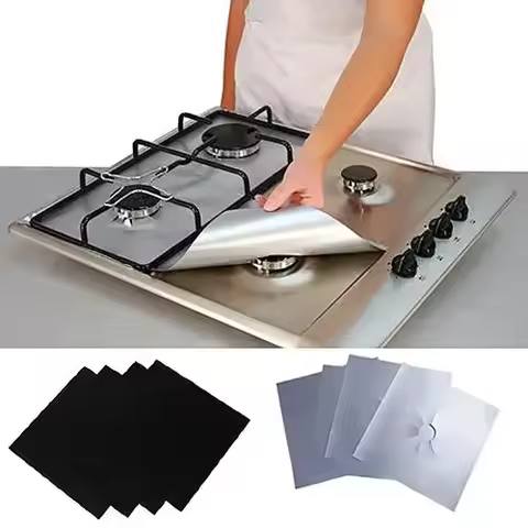 4pcs Stove Burner Cover Reusable Foil Cover Gas Stove Protector Non-Stick Stovetop Burner Sheeting M
