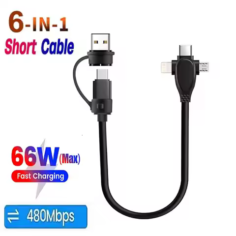 66W 3 4 6 in 1 USB C Multi Fast Charging Cable 30cm Short OTG Sync Data Cord USB A/C to Type C/Micro