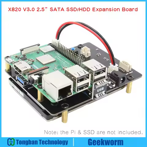 Geekworm 2.5" SATA HDD/SSD Storage Expansion Board, X820 V3.0 Shield for Raspberry Pi 3 Model B+/3B