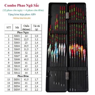 Combo phao câu đài nano Ngũ Sắc có 12 quả phao ngày và 4 quả phao đêm tặng kèm hộp ABS
