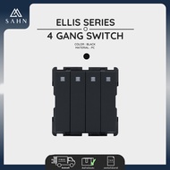 Switch 4 Gang 1 Way + Glass Frame [SAHN] สวิทช์ไฟ 4 ช่อง ทางเดียว รุ่น Ellis Series (E041+G) พร้อมกร