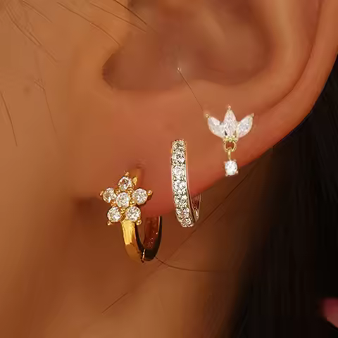3Pcs Flower Huggie Hoop Earrings Set For Women Fashion Tragus Piercing Earring Cartilage Jewelry Hel