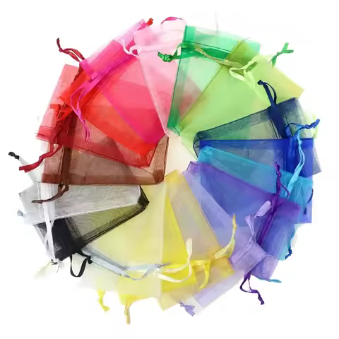 100pcs 24 Colors Jewelry Bag Jewelry Packaging Display & Jewelry Pouches Wedding Gift Organza Bag 5*