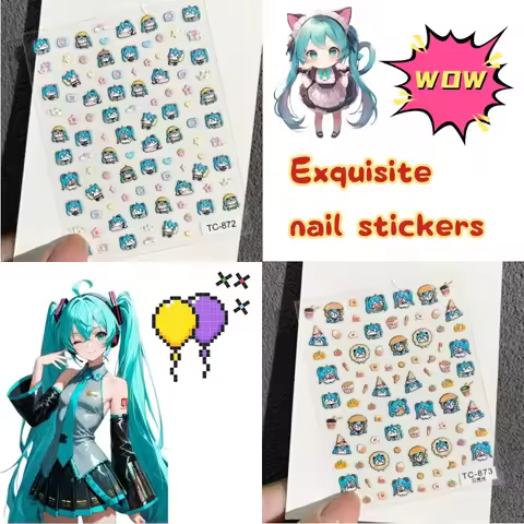 2pcs Cute cartoon Hatsune Miku future nail relief sticker virtual electronic girl diy hand account c