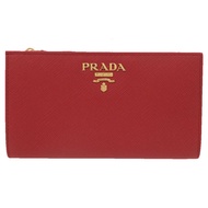 Prada 三角 Logo 1ML009QHHF068Z 金色五金藍寶石REDFuoco 紅色雙折皮夾 1322 [二手] PRADA
