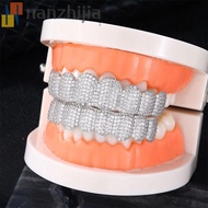 NANZHIJIA Teeth Grillz Set, Hip Hop Top & Bottom Set Hiphop Teeth Grillz, Trendy Rhinestone Zircon H
