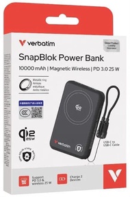 Verbatim SnapBlok 10000mAh Qi2.2 半固態電池 25W 磁吸無線行動電源