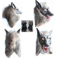 Halloween Wolf Head Mask Hooded Werewolf Rubber Mask Set Men Animal Fur Mask Fear Mask/Wolf Head Mas