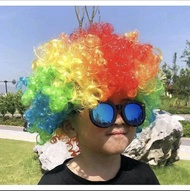 Rambut palsu Afro menyamar berdandan rambut kipas rambut palsu berwarna-warni badut lucu Hair