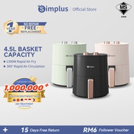 Simplus Air Fryer 4.5L 1300W Temperature Simple Knob Control 360°Hot Air Circulation Non-Stick Coati