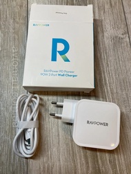 Củ Sạc Siêu Nhanh 90W RAVPower RP-PC128 - 2 Cổng Sạc Type C - PD 3.0 - QC 3.0 - GaN - Kèm Cáp C to C