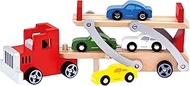 Bino Wooden Car Transporter Wooden Toy for Children from 3 Years (9 Pieces, Adjustable Loading Ramp,