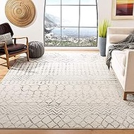 SAFAVIEH Tulum Collection X-Large Area Rug - 12' x 15', Ivory & Grey, Moroccan Boho Distressed Desig