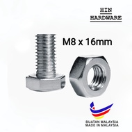 HIN Skru Bolt And Nut For Angle Slotted Bar / Screw for Corner Plate / Skru Rak Besi Lubang (M8x16mm)