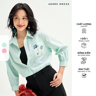 511SH1017 - Blue striped shirt with embroidered patches ADORE DRESS