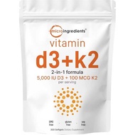 Microingredients Vitamin D3 5000IU Plus K2, 2 in 1 Formula Vitamin D3 Liquid with Vitamin K2 300 Sof