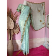 INDIAN CLOTHES SAREE LILIT SATIN EMBROIDERED SEQUIN HEAVY COOL/ CHOLLY SERATION