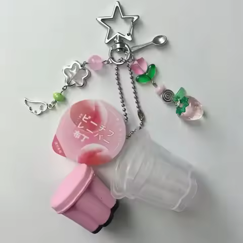 2 Style Japanese Pudding Keychain Pink Yellow Egg Flan Charm Y2K Heisei Retro Aesthetic Beaded Cospl