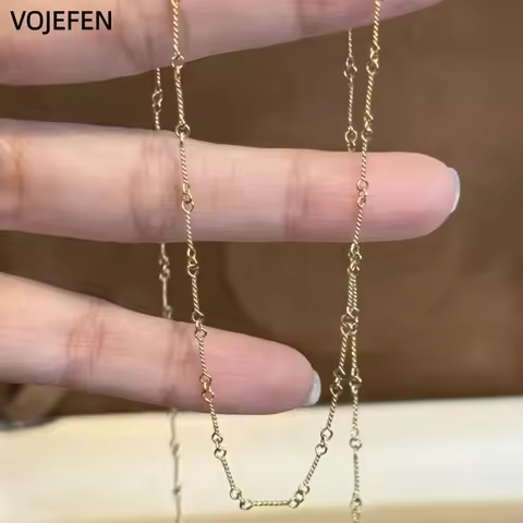 VOJEFEN 18K Gold Twist Link Necklace for Women AU750 Bamboo Chain Twisted Rope rySparkling Cute Mini
