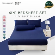 [SET] SORA PLAIN Hotel BEDSHEET SET Cadar Fitted Sarung Bantal Pillow Case Single Queen King #BBP