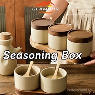 【In stock】[SG] 3PCS Ceramic Condiments Container Salt Container Seasoning Container Set Bottle Salt 