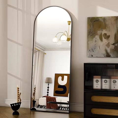 Arched Full-Length Floor Mirror 59"x16.3" Wall-Mounted Leaning Mirror for Home Decor