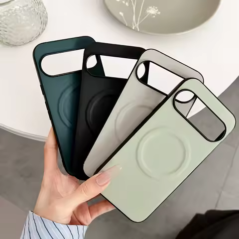 Plain Leather Built-in Magsafe Magnetic Case Cover Google Pixel 9 Pro Plain Leather Back Case Pixel 