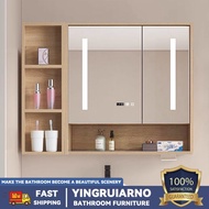 Smart Bathroom Mirror Cabinet with LED Light Bathroom Wooden Storage Mirror Cabinet with Storage Rack Mirror Cabinet