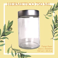 Hermetico Jar Tutup Stainless Putar 750 mL | Toples Kaca | Cookies Jar | Toples Lebaran | Toples Kue