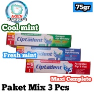 MIX PAKET 3 PCS Ciptadent Pasta Gigi 75 gr Maxi Plus Pencegah Gigi Gusi Berlubang