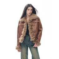 American Style Vintage Faux Fur Coat Woman Warm Elegant Fashion Jacket Outwear Aesthetics Vintage Y2